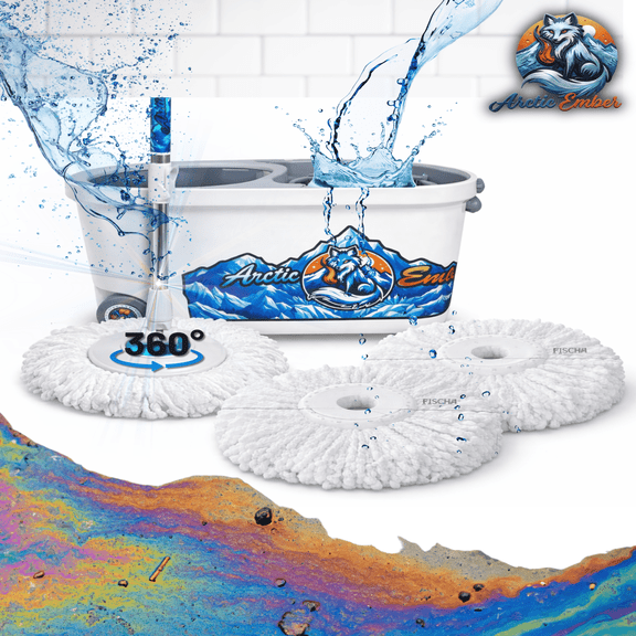 Spin Mop and Bucket System with Wringer, Stainless Steel Handle, Microfiber Spin Mop with Drain Plug, Adjustable Handle, 3 Mop Heads