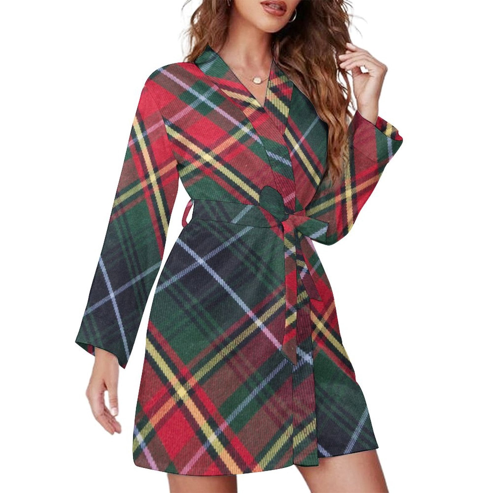 Bybiment Cloth Knitted Textile Quilted Women's Long Sleeve Belted Night