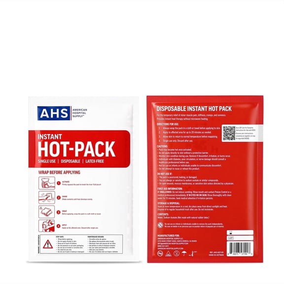 American Hospital Supply Instant Hot Pack 6" x 9", Single-Use Fast Heat Therapy for Pain Relief, Portable Hot Compress - 1 Each