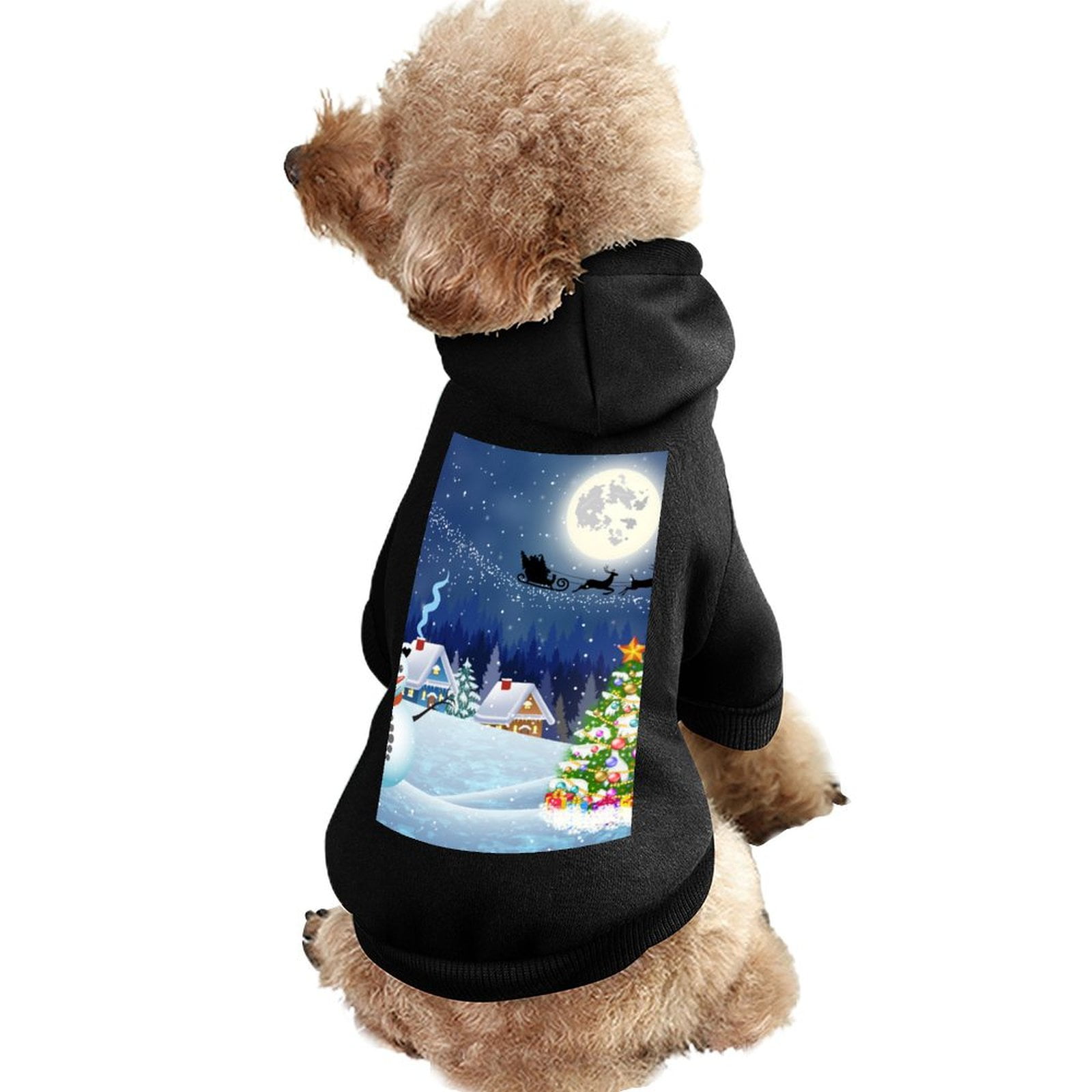 Bybiment Dog Hoodie Soft Cat Clothes, House Snowy Christmas Landscape