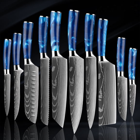 Arctic Ember Damascus-Pattern Kitchen Knife Set, High-Carbon Stainless Steel, 10-Piece
