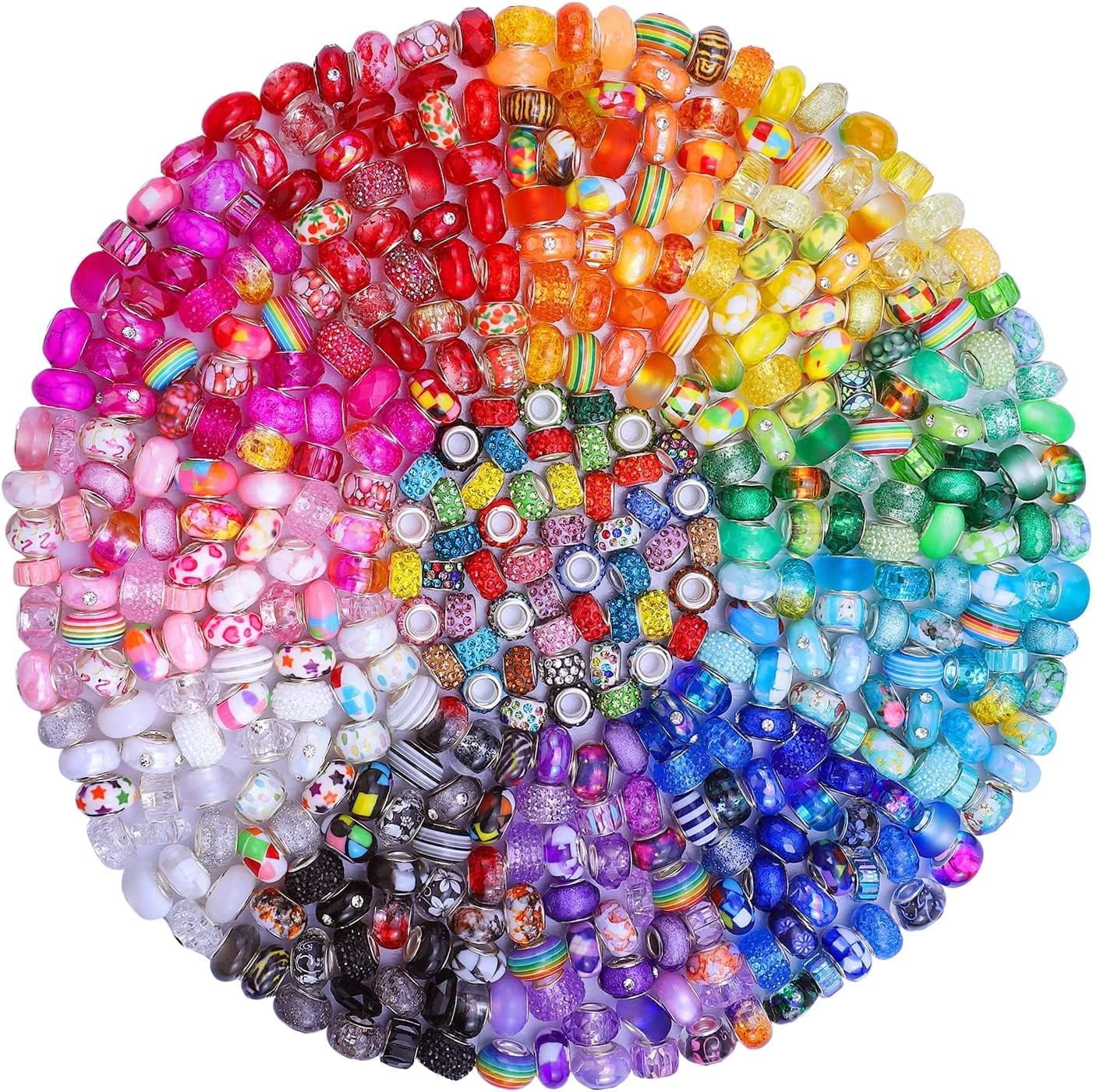 Victlov European Style Large Hole Beads - 180 Pcs Mixed Color Spacer Beads For DIY Bracelets, Charms, Jewelry Making (9 Styles)