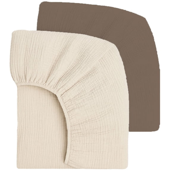 Mre & Moi: Muslin Fitted Crib Sheets: 2 Pack - Brown & Cream - 28x52", 100% Cotton, OEKO-TEX, Ultra-Soft & Breathable, Baby-Toddler Mattress Bedding