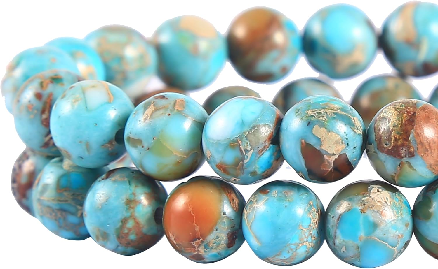 ALZLDYS Natural Imperial Jasper Gemstone Beads - 8mm Round Polished Beads, 15-Inch Strand, Lake Blue Orange, For Jewelry Making