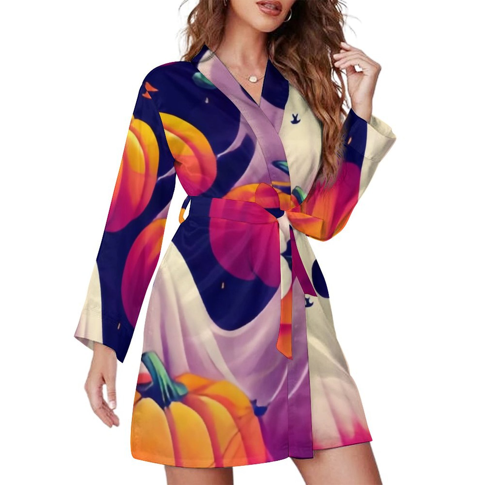 Bybiment Halloween Pattern Doodle Cute Women's Long Sleeve Belted Night