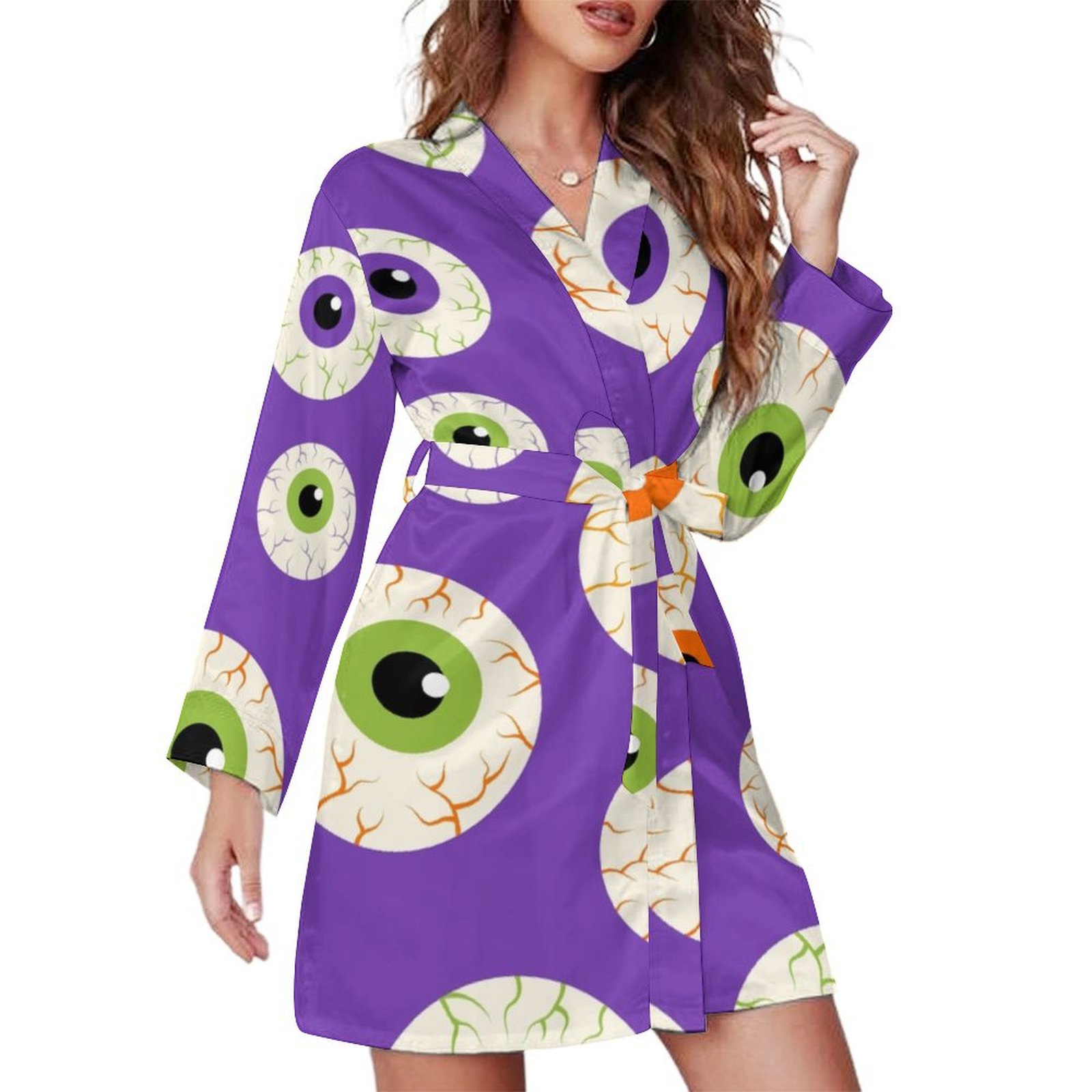 Bybiment Halloween Pattern Eyeballs Eyeball Women's Long Sleeve Belted