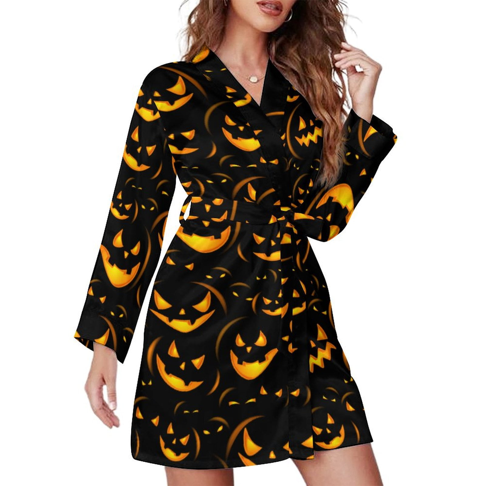 Bybiment Halloween Terrible Pumpkins Women's Long Sleeve Belted Night