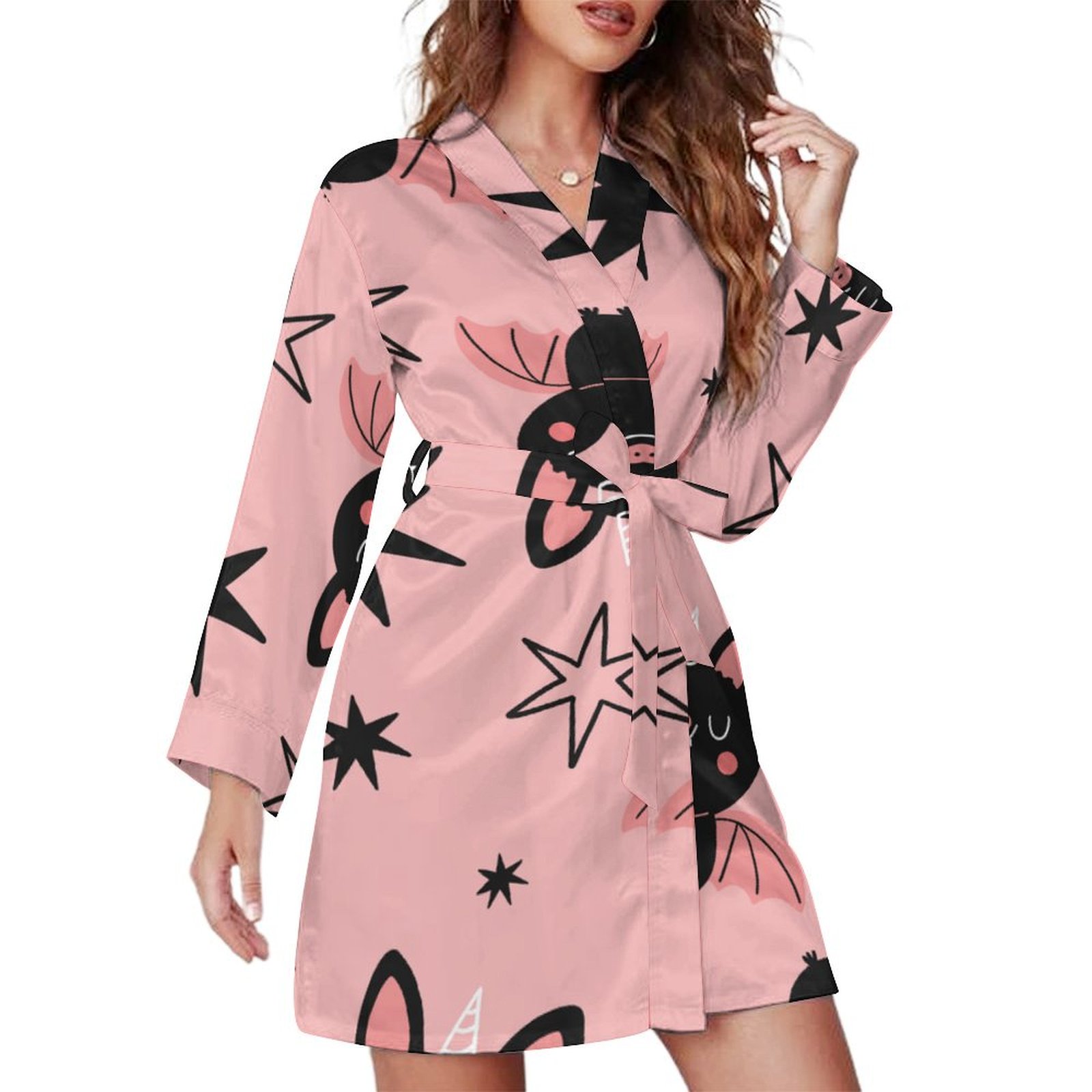 Bybiment Happy Halloween Cute Women's Long Sleeve Belted Night Robe