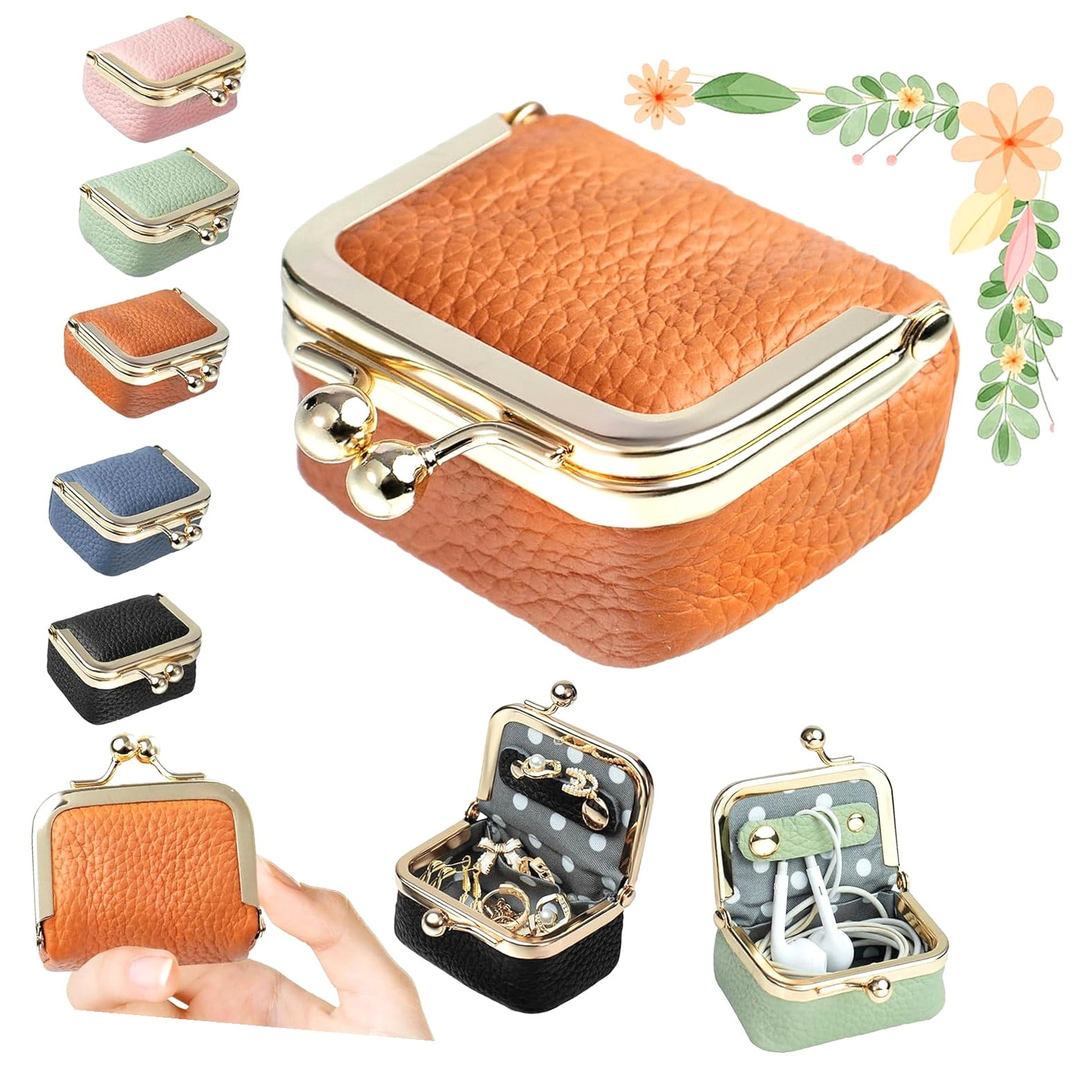 Small Leather Travel Jewelry Case - Zipper Closure, 2.56 Inch Height, Portable Organizer For Earrings, Rings, Necklaces