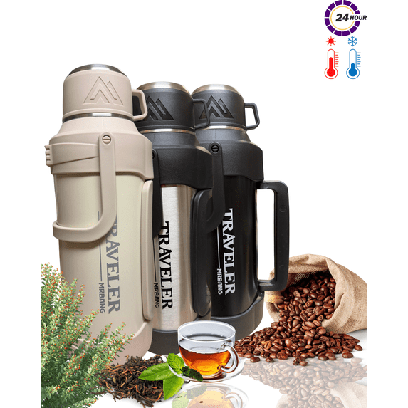 Large Capacity Vacuum Insulated Water Bottle with Tea Infuser, Double Wall Stainless Steel Thermos for Hot & Cold Drinks, Leakproof Travel Flask for Camping, Gym & Office