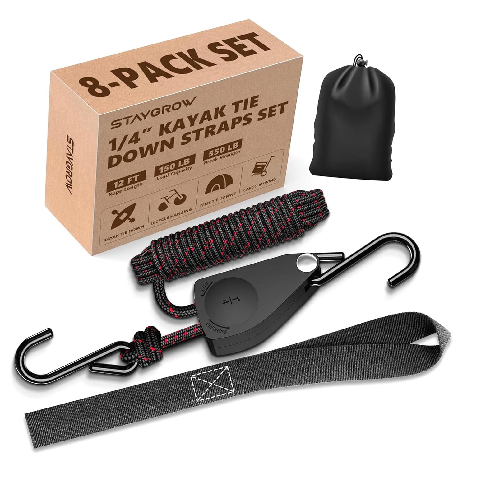 Bybiment Kayak Straps Tie Downs 8 Pack, Adjustable Roof Rack Straps ...