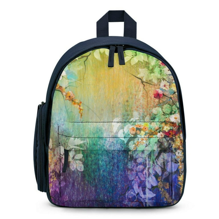 Bybiment Kids Backpack for Boy Girl Flowers Color Floral Bookbag Preschool Bag for Kindergarten 12.6 Inch Blue School Bag Travel Bag Walmart