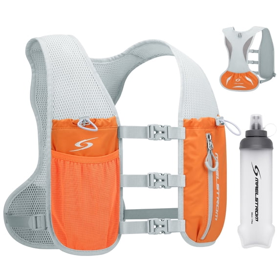 Maelstrom Running Vest for Men & Women, Adjustable Lightweight Hydration Pack with 500ml Soft Flask for Trail, Hiking, Cycling, Marathon Orange