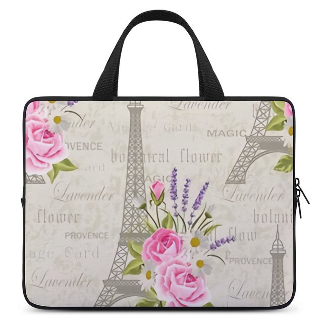 Bybiment Laptop Bag 17 Inch, Floral Pattern Eiffel Towers Waterproof