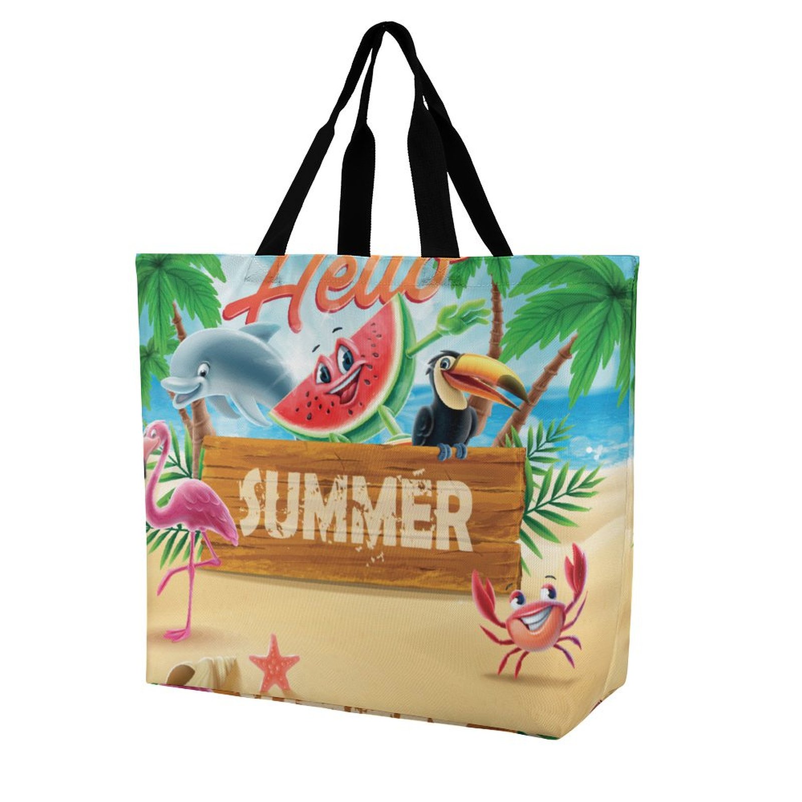 Bybiment Large Shoulder Shopping Bags, Landscape Beach Summer Wooden