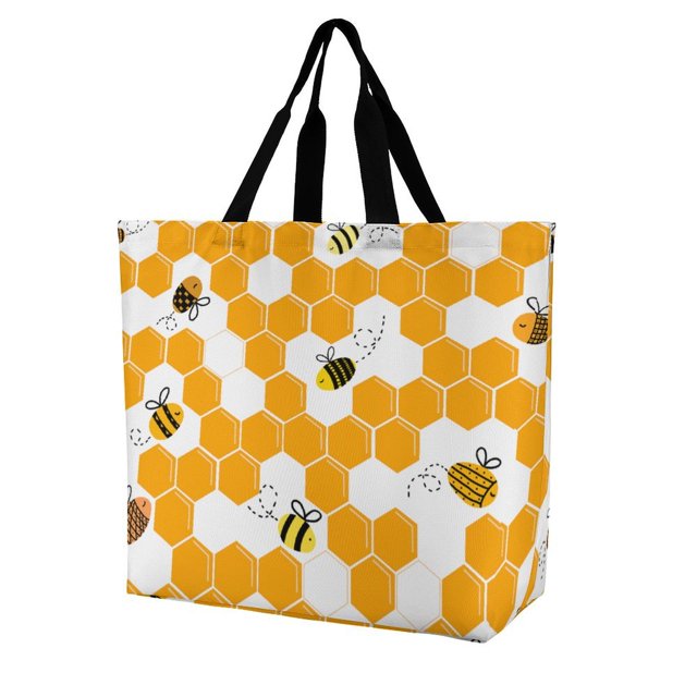 Bybiment Large Shoulder Shopping Bags, Orange Pattern Flying Bee One