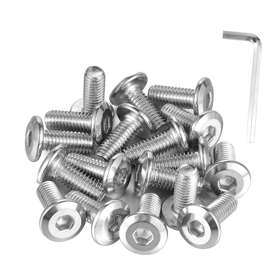 Bybiment M6-1.0 10mm Countersunk Bolts Flat Hex Cap Screws with Drive Spanner Kit, 304 Steel 18-8, Fully Threaded, Units