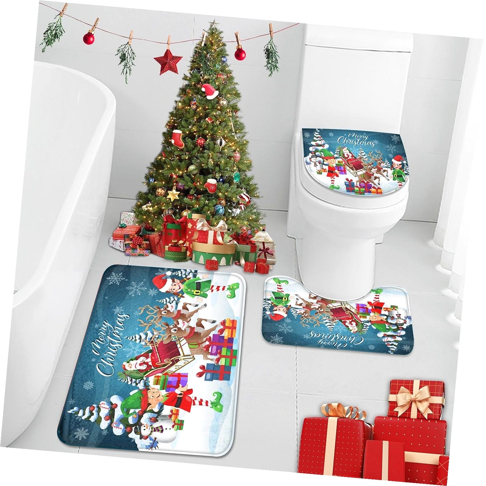 Bybiment Merry Christmas Snowman Xmas Bathroom Rug Set of 3 Tree Winter ...