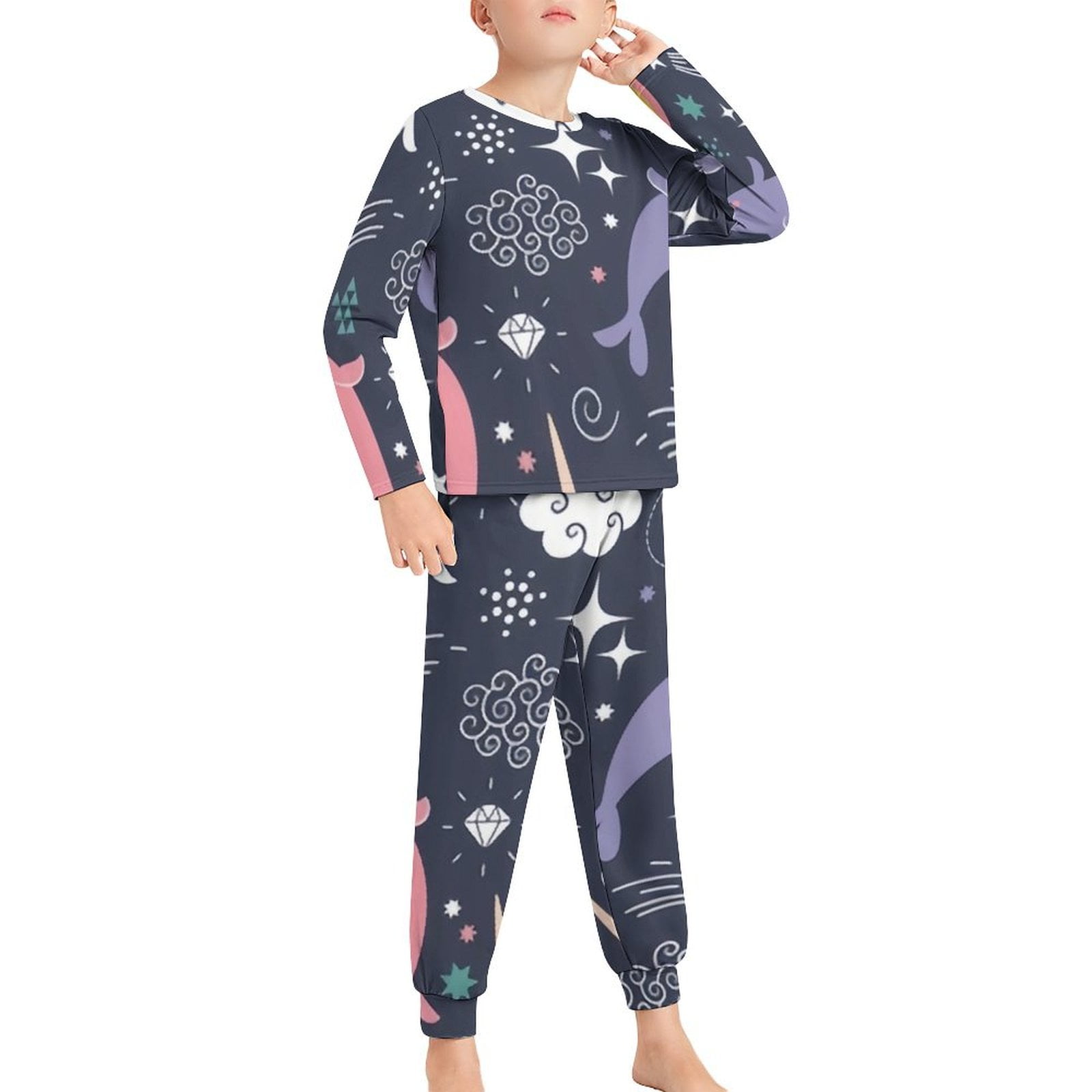 Bybiment Narwhal Pattern Boy s Long Sleeve Top and Pants Snug Fit 2 Piece Pajama Set Kids Sleepwear Loungewear 160CM Walmart