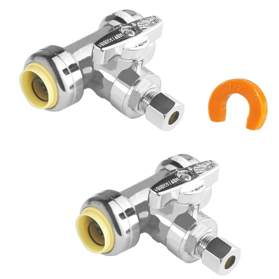 Bybiment (Pack of 2) 1/2" 1/2" 3/8" .D. Compression Tee Stop Valves with Disconnect Clip, 1/4 Turn Chrome Plated Water Shut Off for Copper, PEX, Pipe