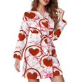 Bybiment Pattern Red Hearts Women's Long Sleeve Belted Night Robe