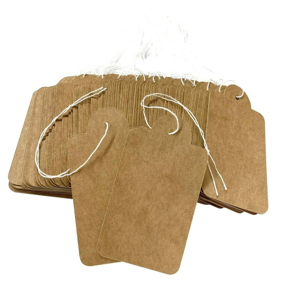 Bybiment Pcs Paper Tags with String, Blank Writable Tags, Display Label for Jewelry Clothing Crafts 1.9 × 1.2 Inches