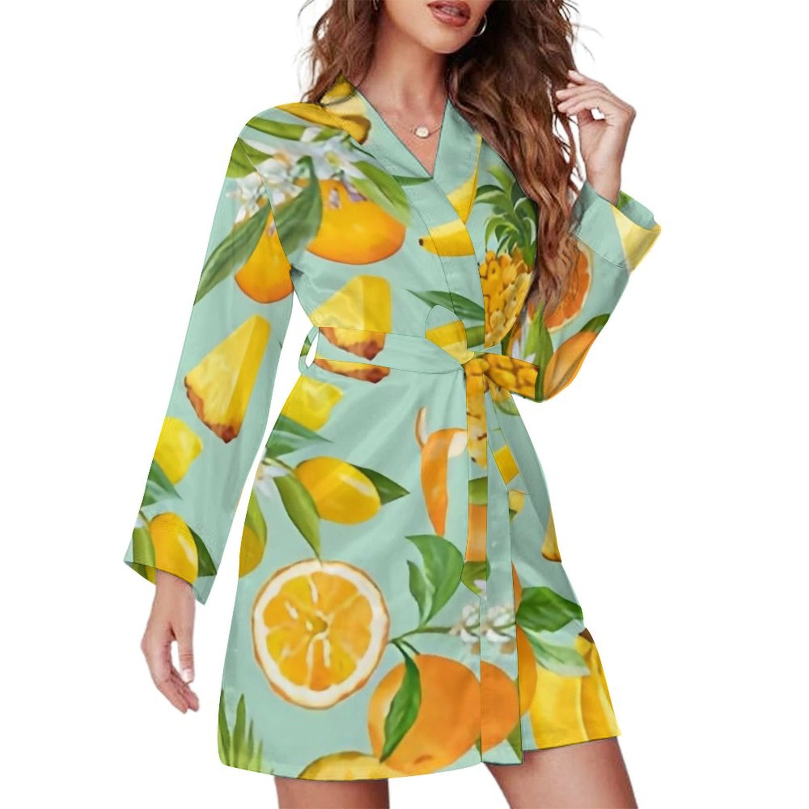 Bybiment Pineapple Banana Lemon Mandarin Women's Long Sleeve Belted