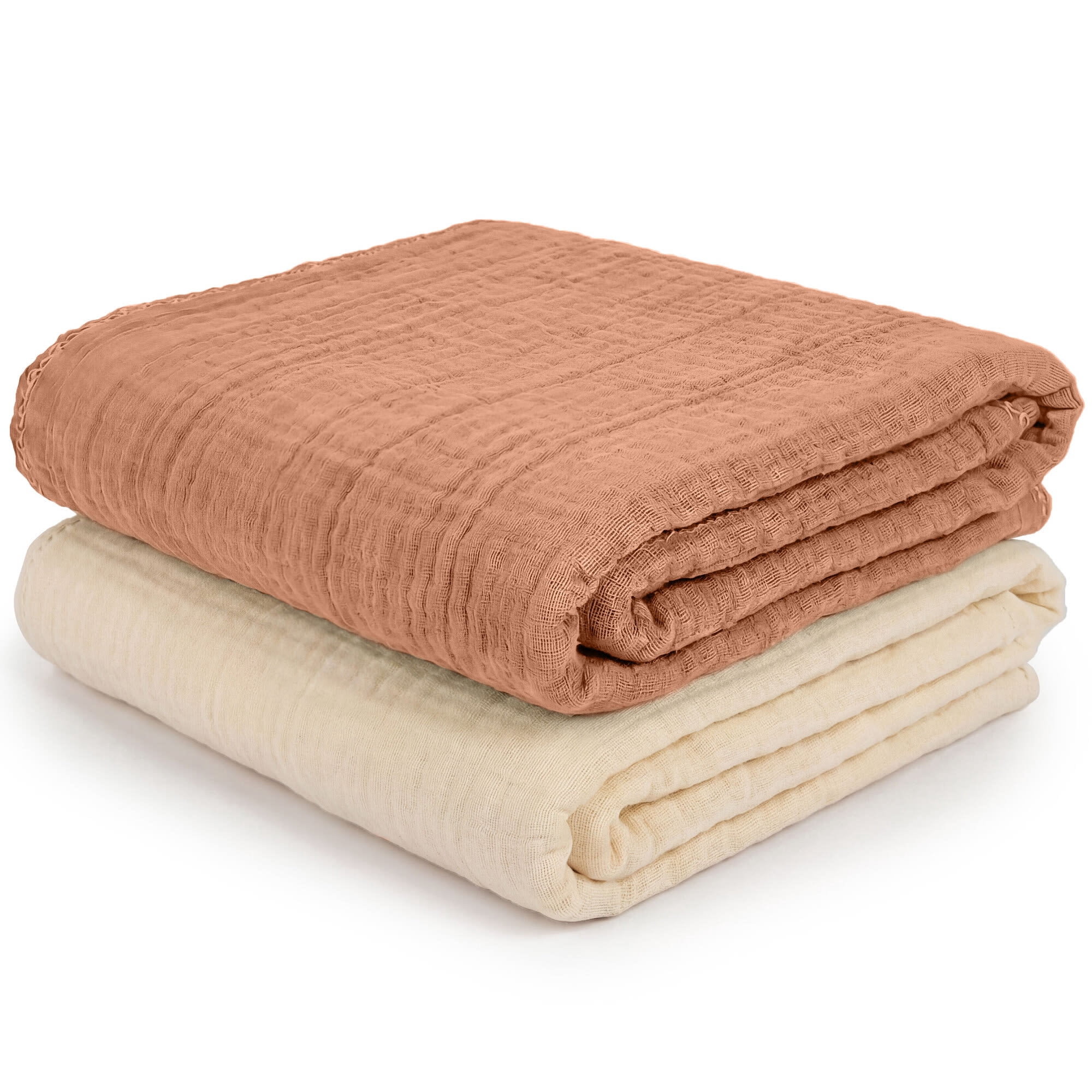 Mère & Moi: Muslin Baby Blanket – 2 Pack, Peach & Cream - 40x36", Double Layer Cotton Swaddle, Lightweight-Breathable, Oeko-TEX, Newborn-Toddler Wrap