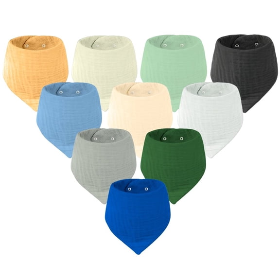 Mère & Moi: Muslin Baby Bandana Bibs: 10 Pack - Multicolor & Charcoal - Drool-Teething-Feeding, Soft & Absorbent Cotton, Adjustable, Infant-Toddler