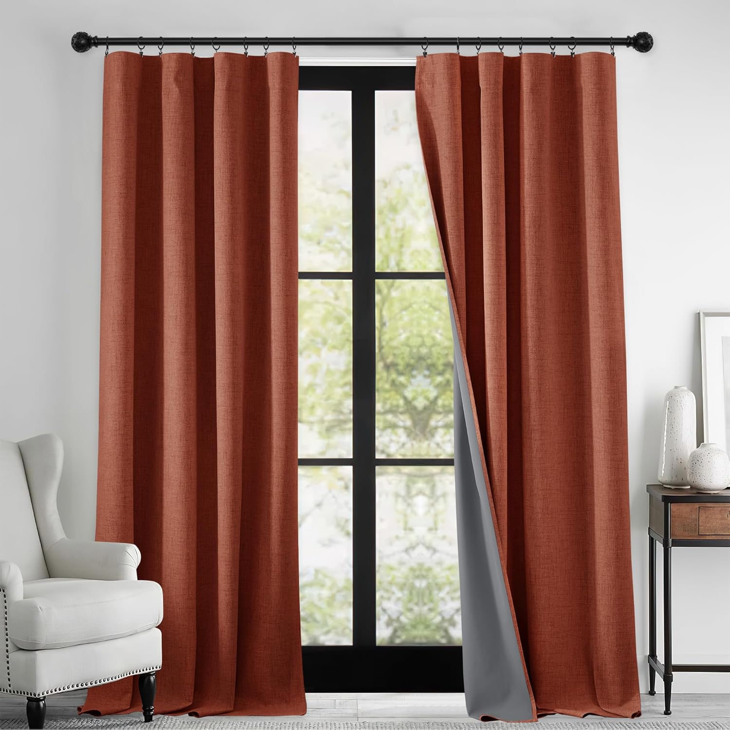 Bybiment RYB 100% Linen Textured Curtains 108 inches Long, Insulating ...