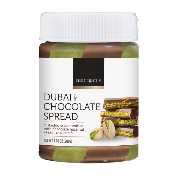 Mattigan’s Award-Winning Dubai Style Chocolate Spread, Pistachio Cream with Kataifi Crunch & Hazelnut, Premium Spread, Gourmet Spreadable Dubai Chocolate Filling & Dessert Topping, 7.05 oz