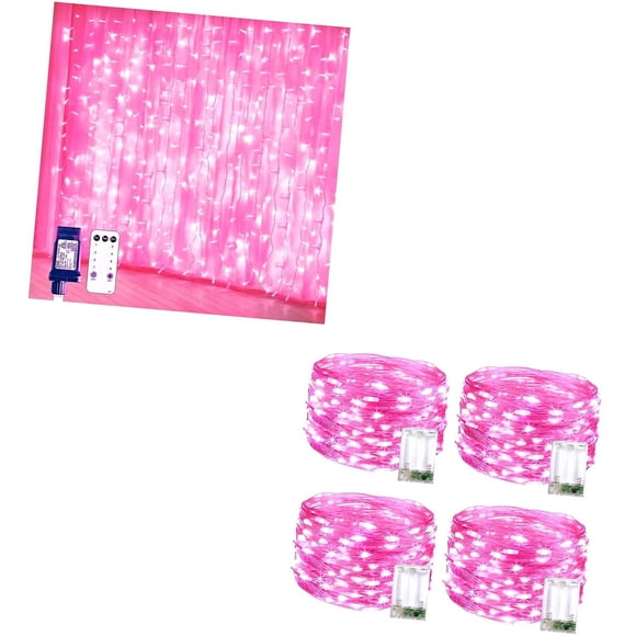 Bybiment Remote Control 300 Curtain Lights, 8 Modes Curtain String Lights Plug in, Window Curtain Lights for Bedroom Wall Wedding Party Backdrop Indoor Decorations(9.8x9.8Ft)