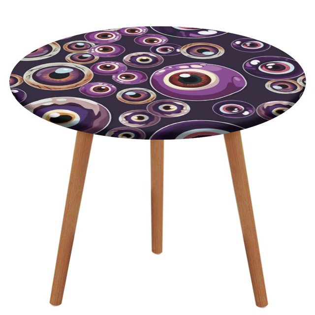 Bybiment Round Fitted Tablecloth with Elastic Edge, Eye Pattern Scary