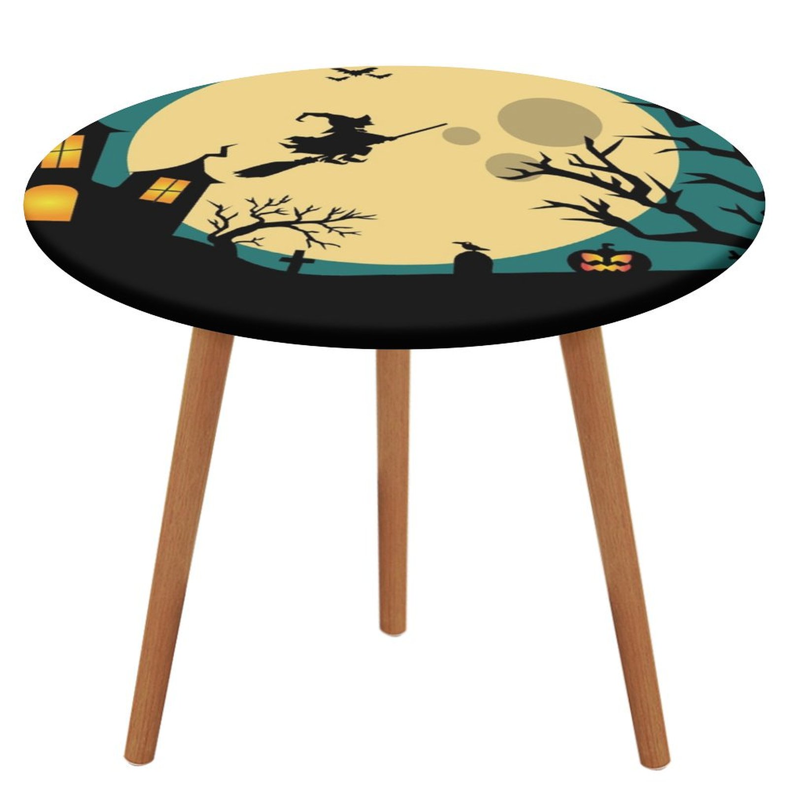 Bybiment Round Fitted Tablecloth with Elastic Edge, Halloween Halloween