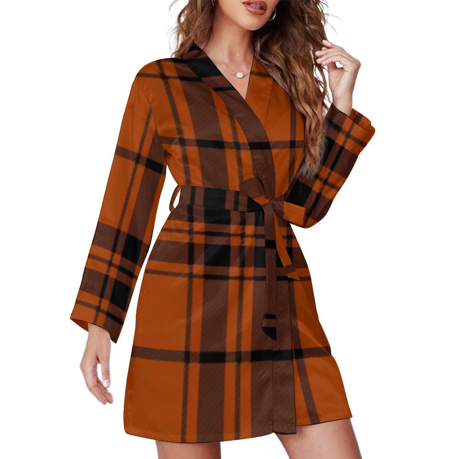 Bybiment Scottish Plaid Beautiful Repeat Women's Long Sleeve Belted