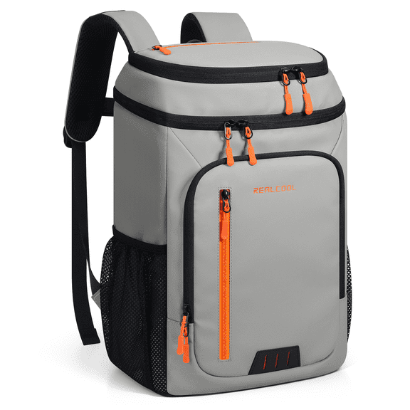 RealCool Cooler Backpack Insulated, 33 Can Large Leakproof Soft Cooler with Bottle Opener, Lightweight Portable Ice Chest Backpack for Travel, Beach, Camping, Hiking-Grey