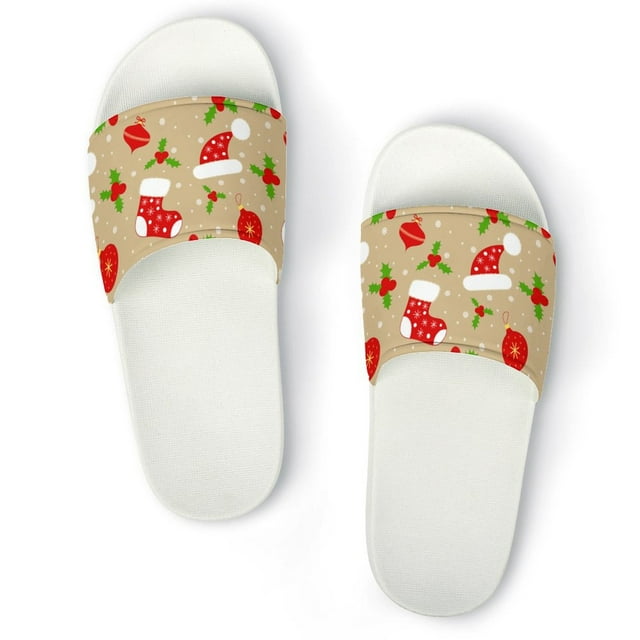 Bybiment Stylish White Slides for Women Men, Pattern Christmas Mittens