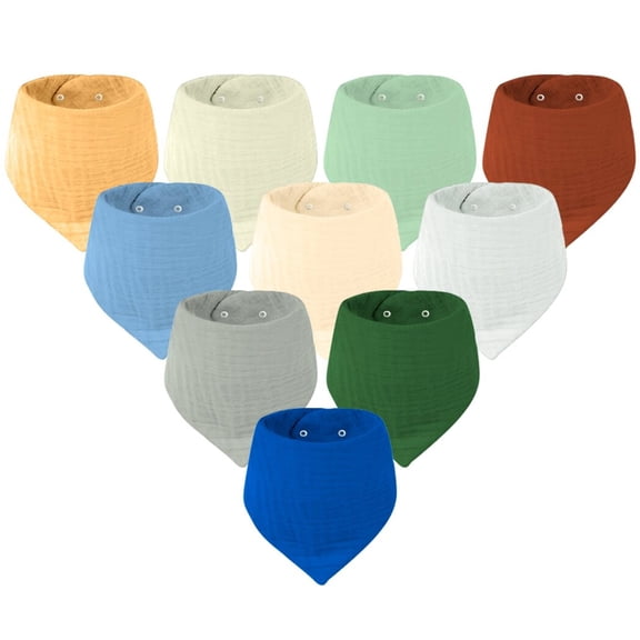 Mère & Moi: Muslin Baby Bandana Bibs: 10 Pack - Multicolor & Light Green - Drool-Teething-Feeding, Soft & Absorbent Cotton, Adjustable, Infant-Toddler