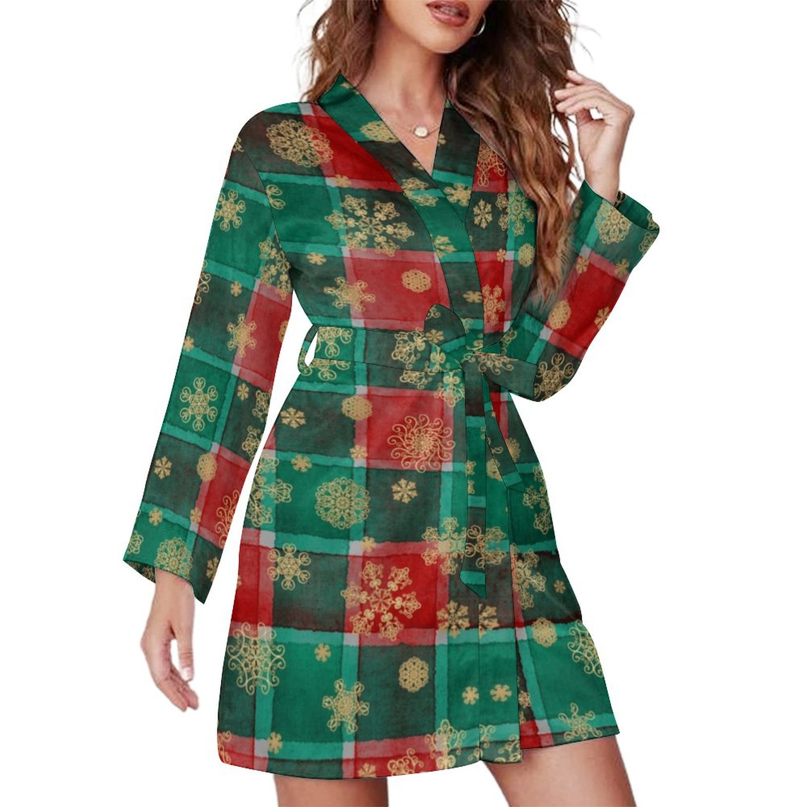 Bybiment Watercolor Stripe Plaid Pattern Women's Long Sleeve Belted