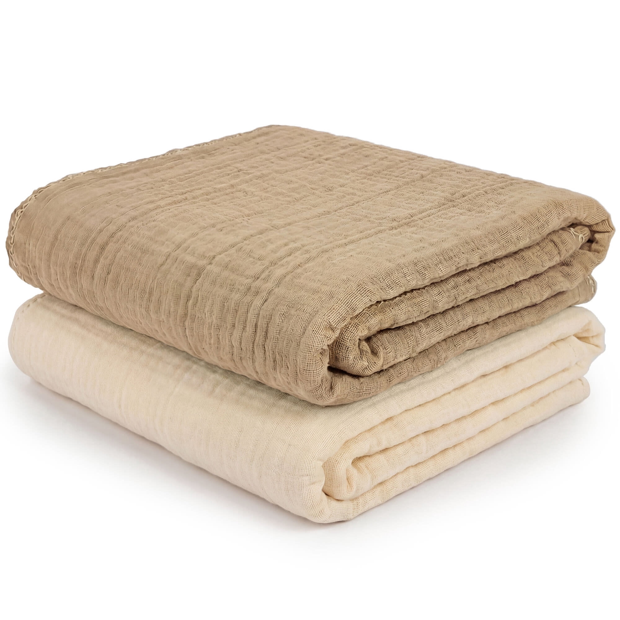 Mère & Moi: Muslin Baby Blanket – 2 Pack, Sand & Cream - 40x36", Double Layer Cotton Swaddle, Lightweight-Breathable, Oeko-TEX, Newborn-Toddler Wrap