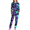 Bybiment Women's Pajama Set Soft, holographic bright human skulls and