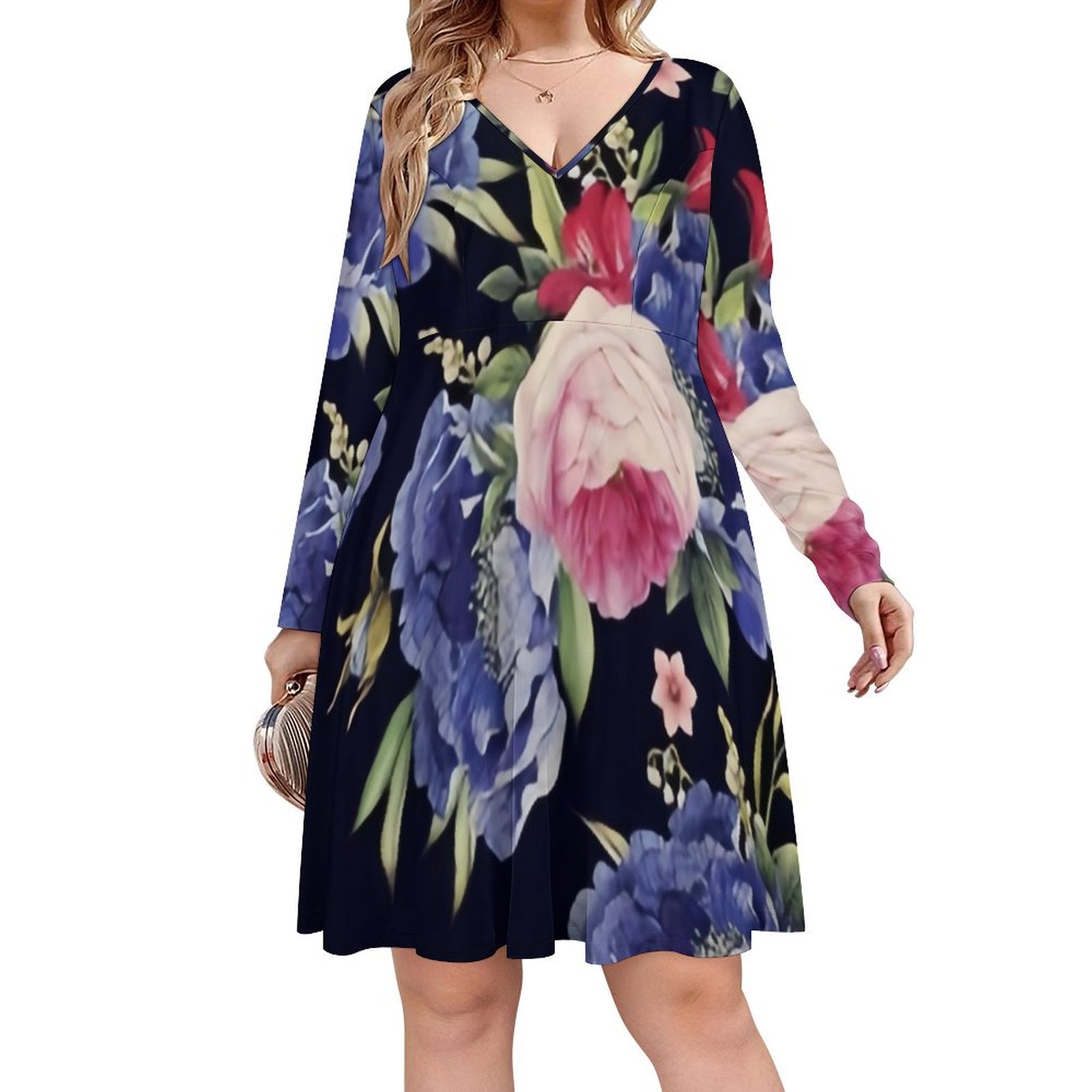 Bybiment Women's Plus Size Midi Dresses, Floral Pattern Roses