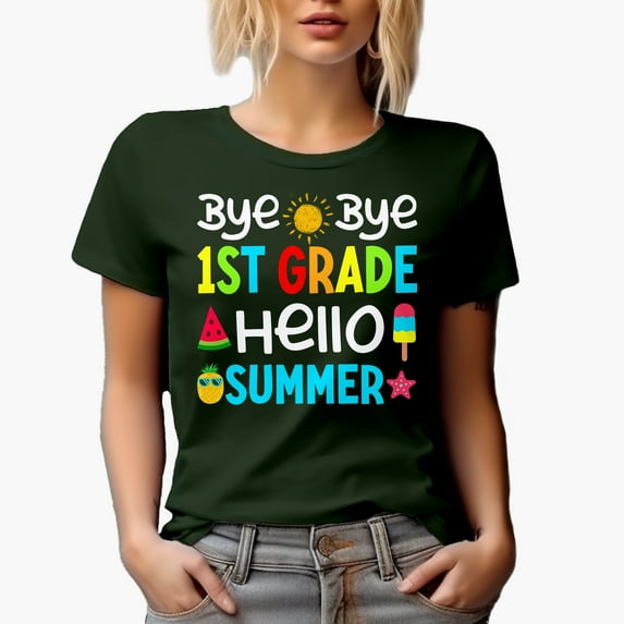 Bye Bye 1st Grade, Hello Summer, Military Green T-Shirt, Medium