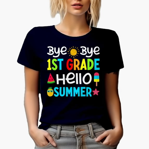Bye Bye 1st Grade, Hello Summer, Navy Blue T-Shirt, Small