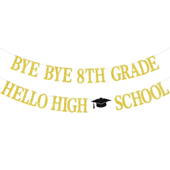 Bye Bye 8th Grade Hello High School Banner, Middle School Grad Sign, Class of 2025 Graduation Party Decorations Supplies