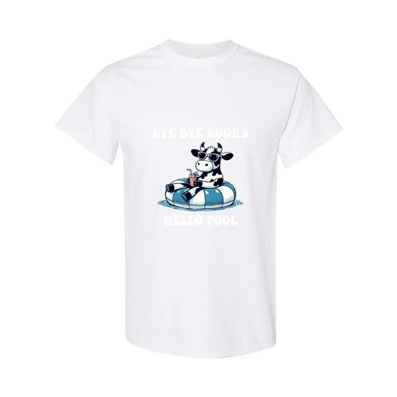 Bye Bye Books Hello Pool Funny Cow Summer Vacation Quote T-Shirt, for men & women, up to size 5XL