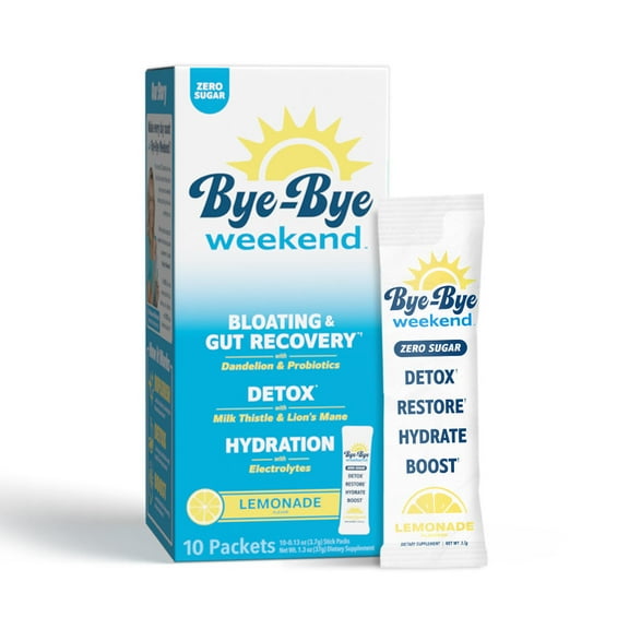 Bye-Bye Weekend Recovery Drink Mix with Electrolytes, Probiotics, Vitamins - For Liver & Gut - Lemonade