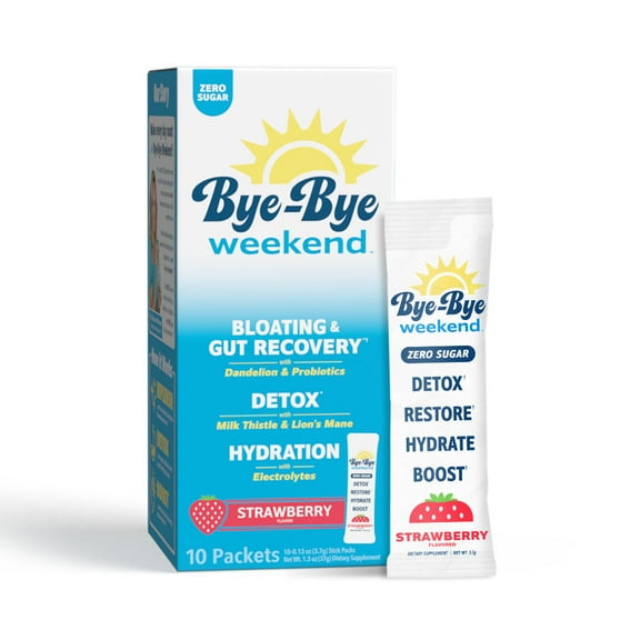 Bye-Bye Weekend Recovery Drink Mix with Electrolytes, Probiotics, Vitamins - For Liver & Gut - Strawberry
