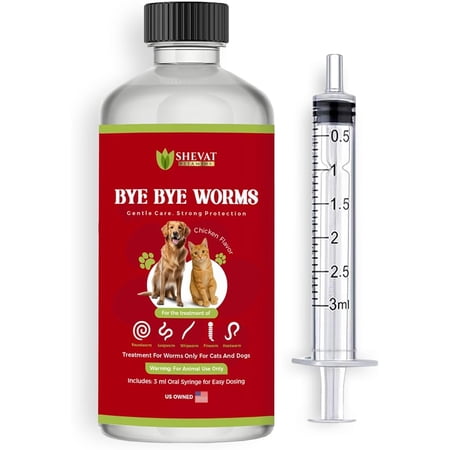 Bye Bye Worms – Advanced Dewormer for Cats & Dogs | Safe & Effective Liquid Worm Treatment | Chicken Flavor | 2 oz