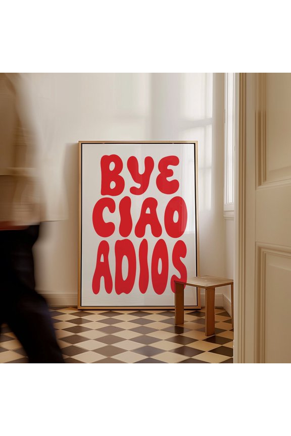 Bye Ciao Adios Typography Art Print, Minimalist Wall Decor, Retro Goodbye Illustration, Unframed Paper Print Size 8x12